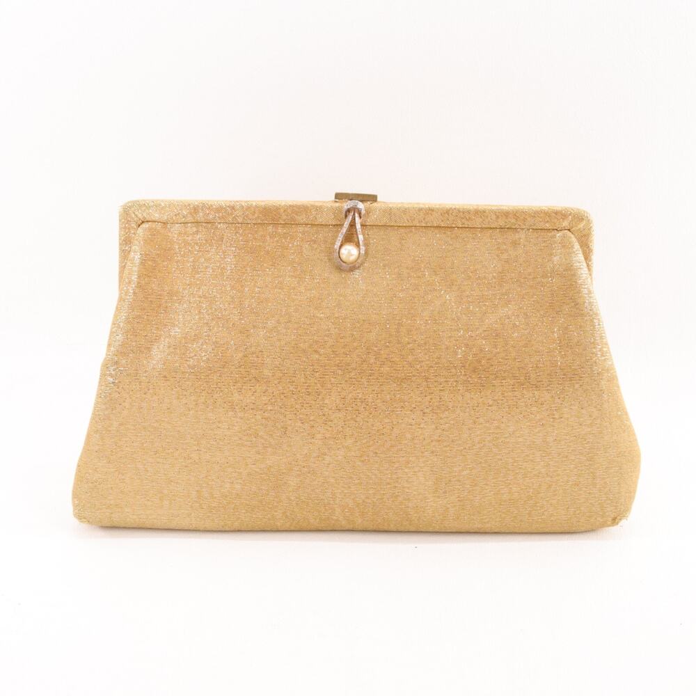 Harry Levine Evening Handbag Women Gold Pearl Shimmer Metallic Purse Clutch Bag